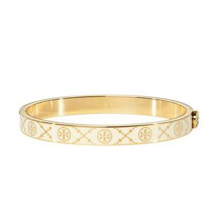 Tory Burch Double T Monogram Gold & Ivory Enamel Logo Bracelet